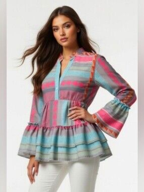Boho Tiered Peplum Top in Multicolor (Size:small)
